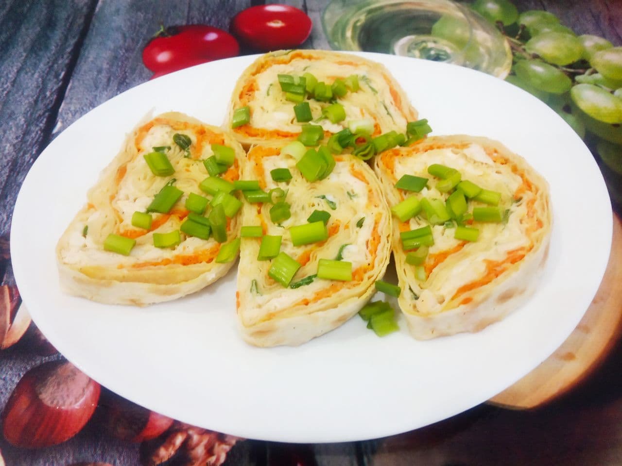 Лаваш с начинкой из сыра, овощей и мяса, просто и вкусно