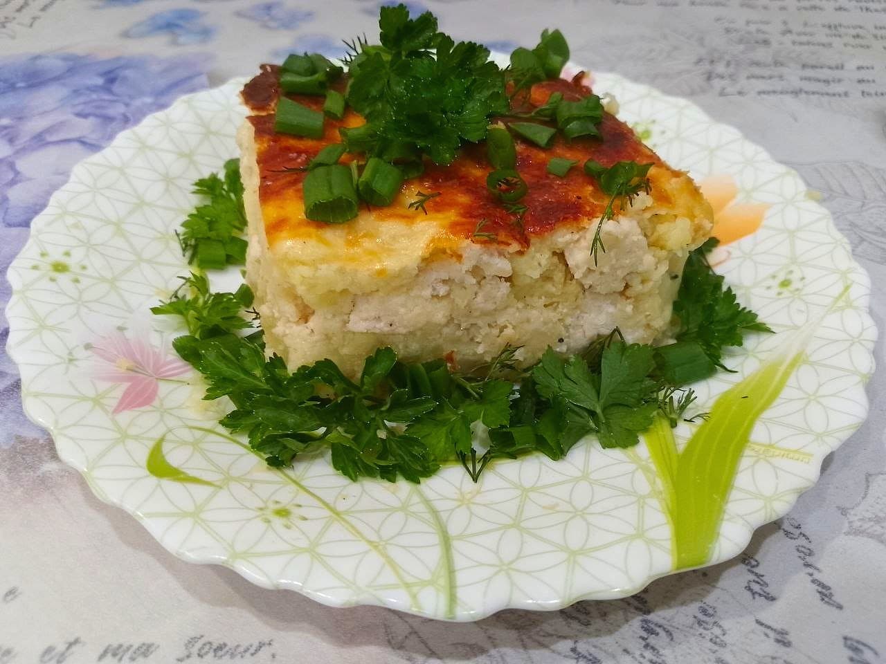Картофельная запеканка с куриным филе, в духовке