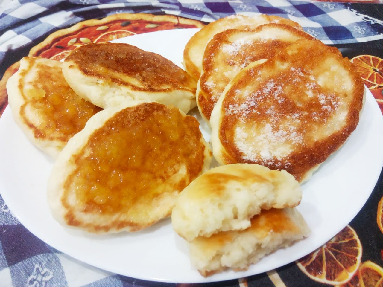 Рецепт оладий из муки и манки, без яиц