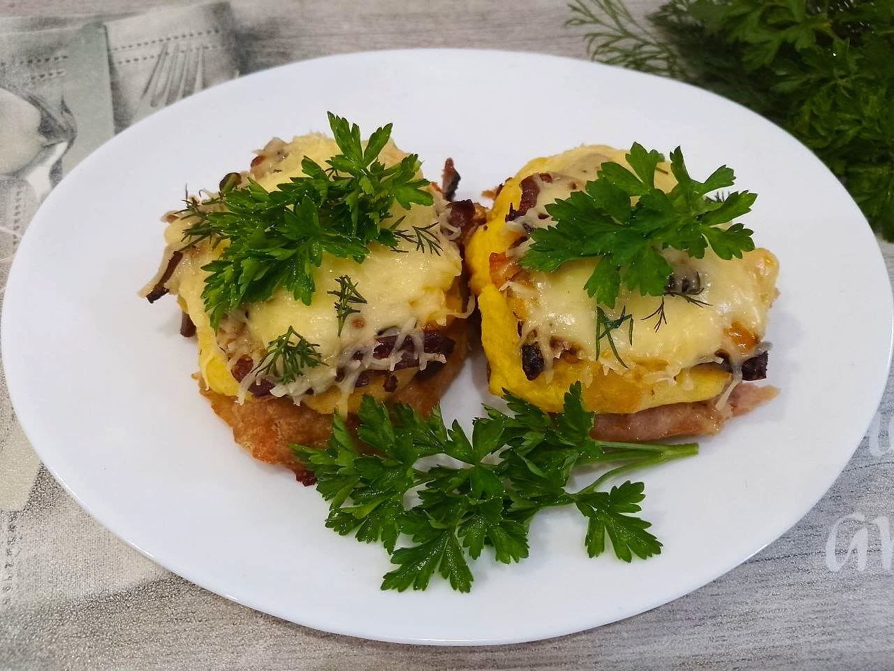 Стожки из мяса, грибов, сыра и картофельного пюре, сытные и аппетитные