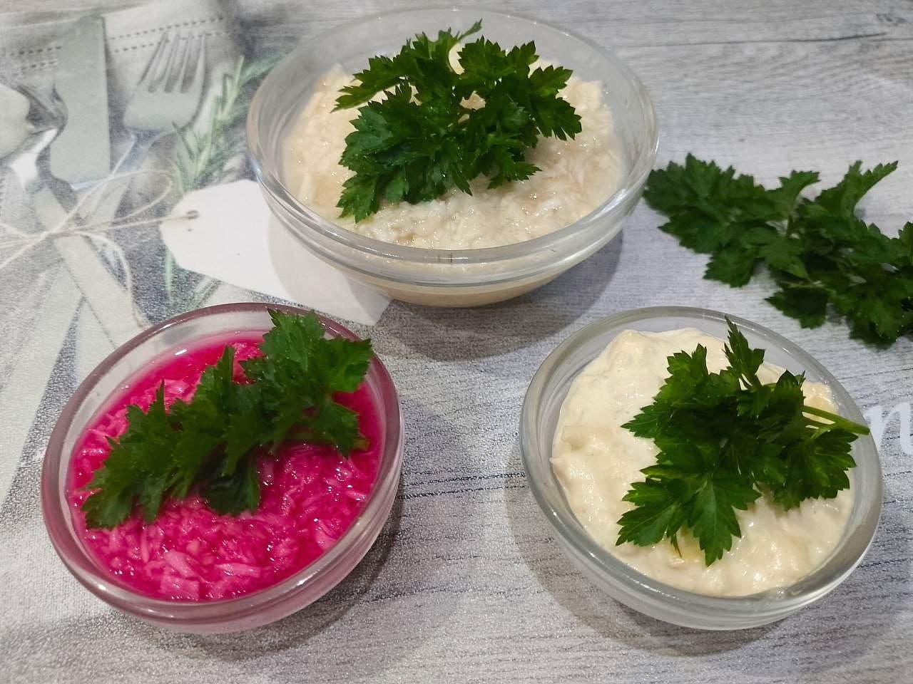 Заправки из хрена с уксусом, свеклой и с майонезом