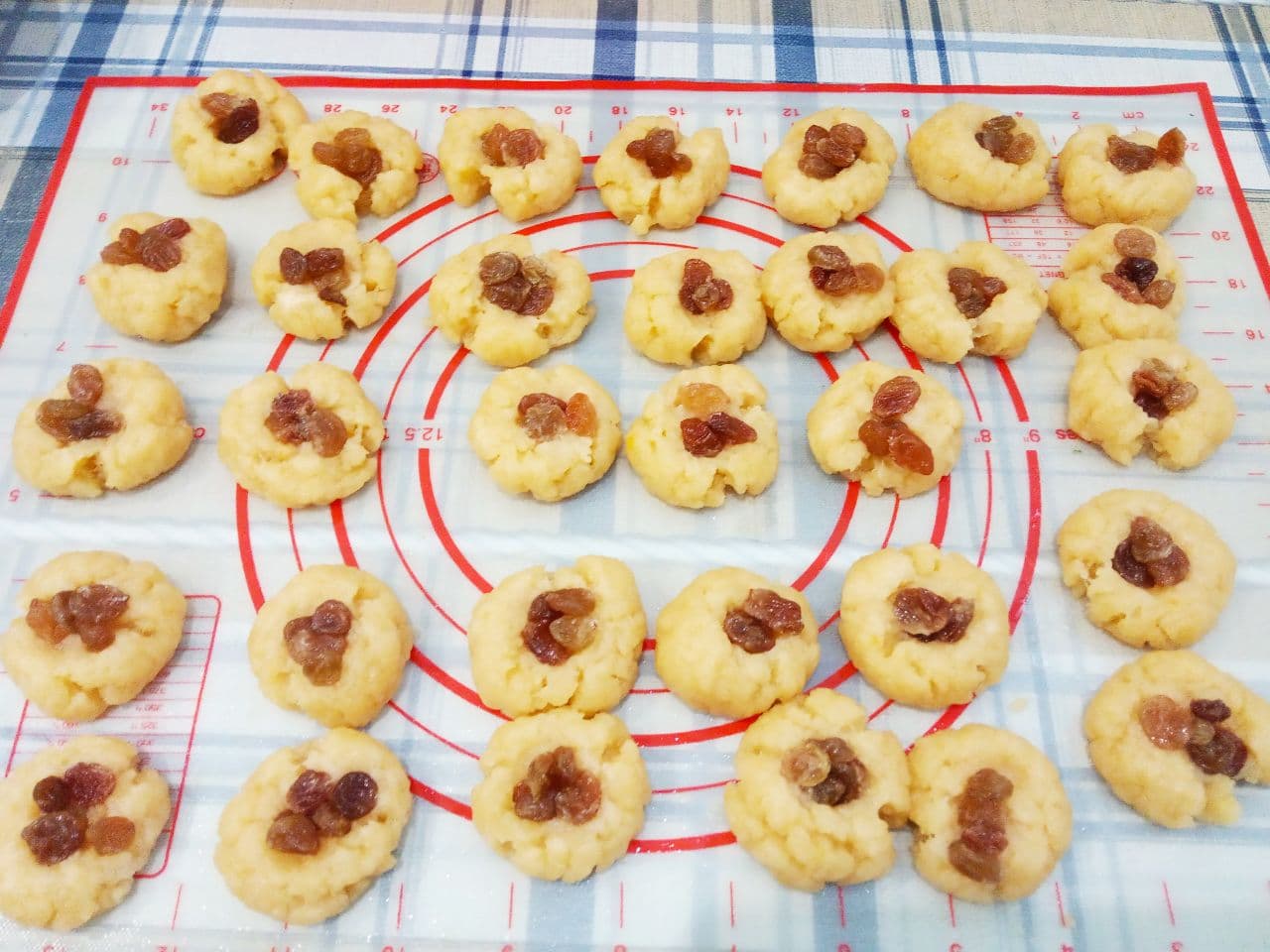 Печенье на растительном масле и вареных желтках с изюмом: В каждый шарик кладем несколько изюминок и формируем шарик.