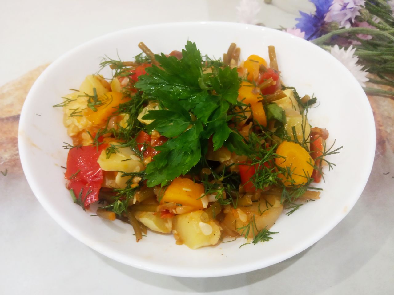Тушеные патиссоны с овощами, полезные и вкусные