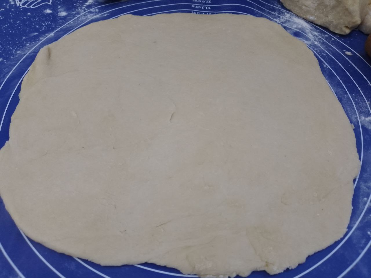 Пирог песочный трехслойный с начинкой из кураги, лимона и орехов: Раскатываем тесто размерами формы, у меня форма 24 х 24 см.